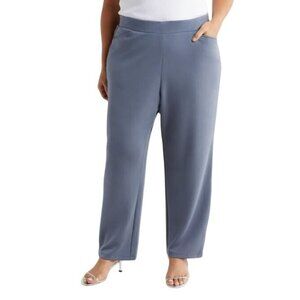 Tahari Womens Slate Blue Pockets Tapered Leg Pull On Pants Plus Size 2X New